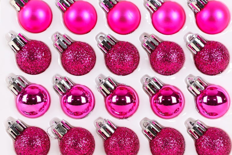 Christmas ConceptsÂ® Pack of 25-25mm Mini Christmas Tree Baubles - Shiny, Matte & Glitter Decorated Ornaments (Hot Pink) - Image 5